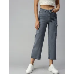 SHOWOFF Women Grey Wide Leg High-Rise Light Fade Stretchable Jeans-picture-24