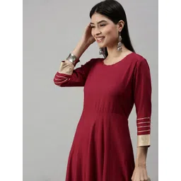 SHOWOFF Women Maroon Round Neck Gotta Patti Three-Quarter Sleeves Anarkali Kurta-image-48