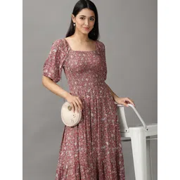 SHOWOFF Women Mauve & Grey Floral Midi Dress-picture-15