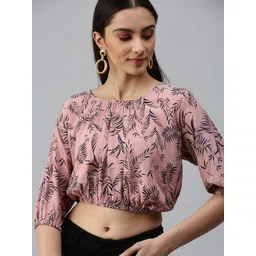 SHOWOFF Women Mauve Tropical Printed Styled Back Crop Top-picture-19