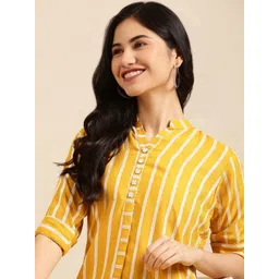 SHOWOFF Women Mustard Yellow Striped Dobby Kurta-picture-36
