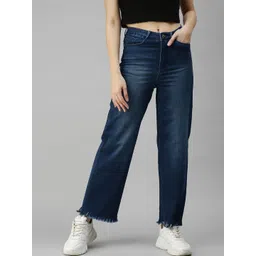 SHOWOFF Women Navy Blue Wide Leg Light Fade Stretchable Cropped Jeans-picture-27