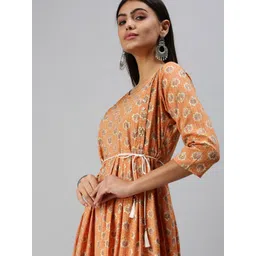 SHOWOFF Women Orange Ethnic Motifs Printed Cotton Anarkali Kurta-picture-19