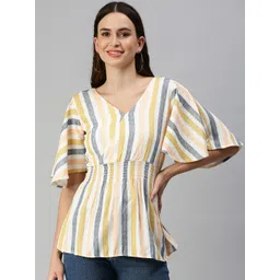 SHOWOFF Women Orange Striped Cinched Waist Top-picture-21