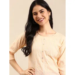 SHOWOFF Women Orange Striped Kurta-picture-14