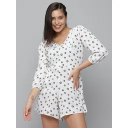 SHOWOFF Women Printed  V-Neck Three-Quarter Sleeves Jumpsuit-picture-35