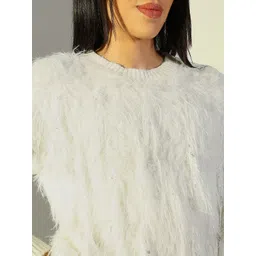 SHOWOFF Women Self Design Fringed Pullover image 4
