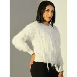 SHOWOFF Women Self Design Fringed Pullover image 2