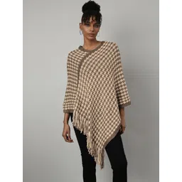 SHOWOFF Women Self Design Longline Poncho with Fringed Detail-picture-13