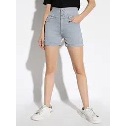 SHOWOFF Women Solid Grey Slim Fit Denim Denim Shorts-picture-37