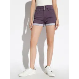 SHOWOFF Women Solid Slim Fit Denim Shorts-picture-33