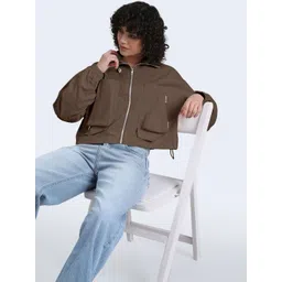 SHOWOFF Women Stand Collar Oversized Pocket Windcheater Bomber Jacket-picture-16