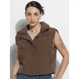 SHOWOFF Women Stand Collar Polka Dots Lightweight Casual Puffer Jacket-picture-19