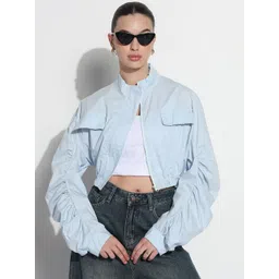SHOWOFF Women Stand Collar Solid Lightweight Casual Bomber-picture-22