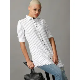 SHOWOFF Women Striped Casual Longline Shirt-picture-16