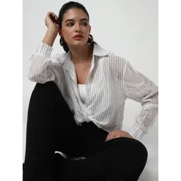 SHOWOFF Women Striped Shirt Style Crop Top image 1