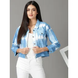 SHOWOFF Women Tie and Dye Crop Denim Jacket-picture-25