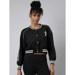 SHOWOFF Women Typography Windcheater Crop Varsity Jacket-picture-31