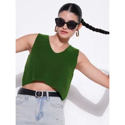 SHOWOFF Women V - Neck Sleeveless Crop Top-picture-39