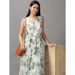 SHOWOFF Women White & Sea Green Floral Maxi Dress-picture-27