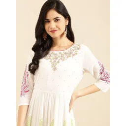 SHOWOFF Women White Ethnic Motifs Printed Anarkali Kurta-picture-22