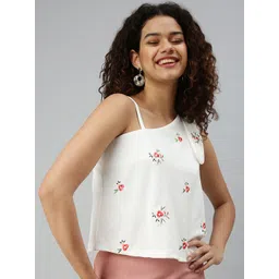SHOWOFF Women White Floral Embroidered One Shoulder Top-picture-35