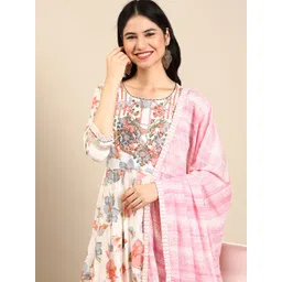 SHOWOFF Women White Floral Printed Panelled Gotta Patti Kurta with Trousers & With Dupatta-picture-25