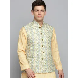 SHOWOFF Woven Design Mandarin Collar Nehru Jackets-picture-36
