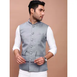 SHOWOFF Woven Design Slim Fit Nehru Jackets-picture-16
