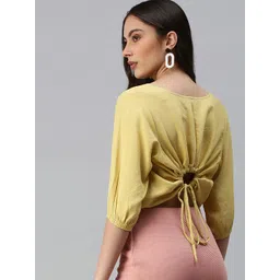 SHOWOFF Yellow Styled Back Crop Top-picture-22