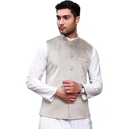 showoffff Men's Grey Slim Fit Velvet Nehru Jacket-AK-Velvet-23_Grey image 1