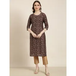 SHOWOFF Brown Floral Print Kurta-image-35