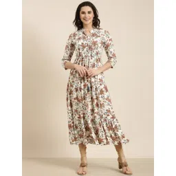 SHOWOFF Cream Floral Print Anarkali Kurta-image-12