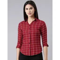 SHOWOFF Maroon Cotton Chequered Shirt-image-22
