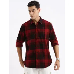 Showoff Maroon Cotton Slim Fit Checks Shirt-image-29