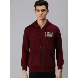 SHOWOFF Maroon Cotton Slim Fit Hooded SweatShirt-image-26