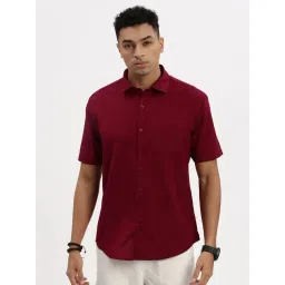Showoff Maroon Linen Slim Fit Shirt-image-25