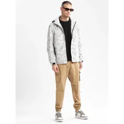 showoffff Showoff White Slim Fit Printed Hooded Jacket image 5