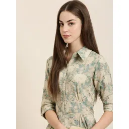 SHOWOFFFF Beige Cotton Floral Print Kurta-picture-30