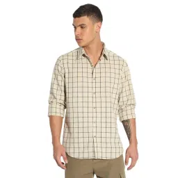 Showoffff Beige Cotton Regular Fit Checks Shirt-picture-23