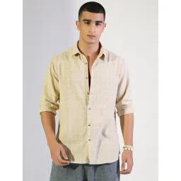 Showoffff Beige Cotton Regular Fit Checks Shirt-picture-42