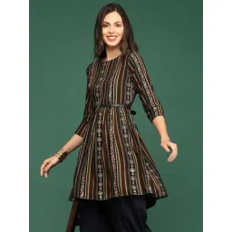 SHOWOFFFF Black & Brown Cotton Embellished A Line Kurta-picture-16