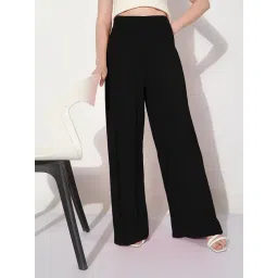 SHOWOFFFF Black Cotton Lycra Solid Trousers-picture-21