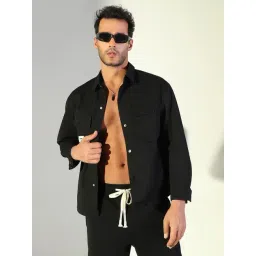 SHOWOFFFF Black Cotton Regular Fit Shacket-picture-28