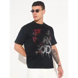 SHOWOFFFF Black Cotton Relaxed Fit Printed T-Shirt-picture-22