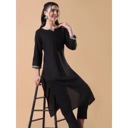 SHOWOFFFF Black Cotton Silk Solid Kurta-picture-22
