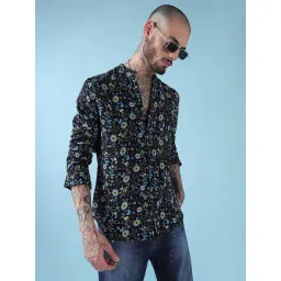 SHOWOFFFF Black Cotton Slim Fit Floral Print Shirt-picture-33