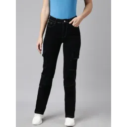 SHOWOFFFF Black Straight Fit Mid Rise Cargo Jeans-picture-13