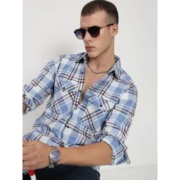 SHOWOFFFF Blue Cotton Regular Fit Checkered Shacket-picture-29