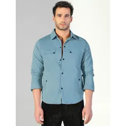 SHOWOFFFF Blue Cotton Regular Fit Shacket-picture-46